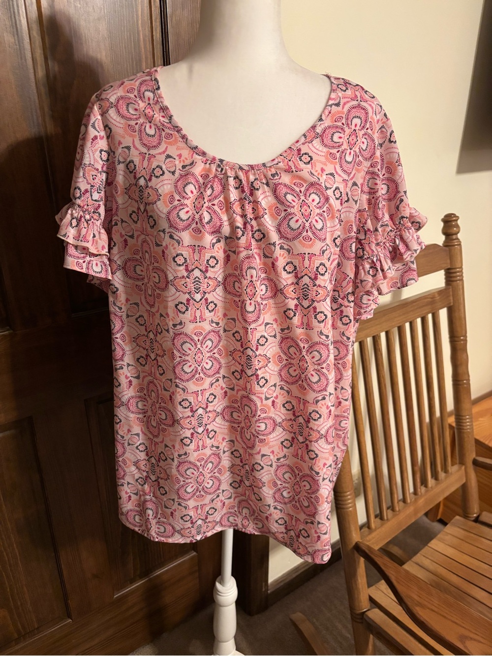 Lane Bryant Pink Floral Print Ruffle Sleeve Top